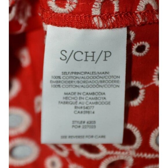 Cabi Ladies S Red Lyric Eyelet Button Front Blouse Top Size S Puff Sleeves - Picture 11 of 12